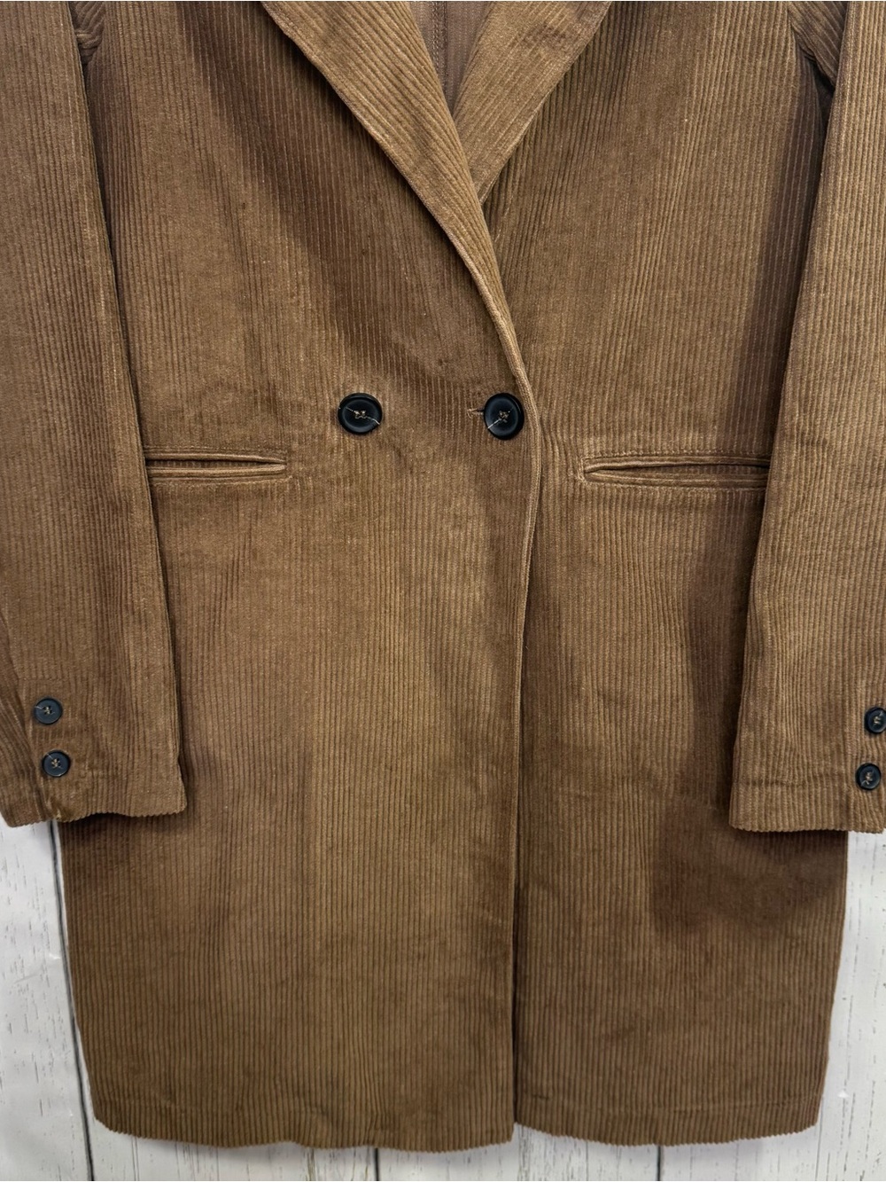 HYFVE Brown Corduroy Long Blazer Size M 100% Cotton Academia Preppy Minimalist - Picture 6 of 12